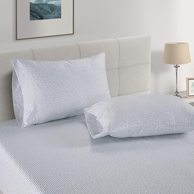LANE LINEN Full Size Fitted Sheet, 100% Organic Cotton, 3Pc Set (1 Fitted Sheet,2 Pillowcases), Percale Weave, Bottom Sheet, Breathable, Fits Mattress Upto 15" Deep - - Polka Dot(No Flat Sheet)