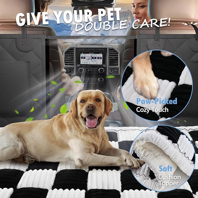 ROUWINNE Dog Bed for Truck Back Seat Non-Slip, Truck Dog Bed Soft and Comfortable, Back Seat Pet Bed Mat for Travel, Pet Car Blanket for Backseat Extender and Seat Covers Checkered 59”X27.5”