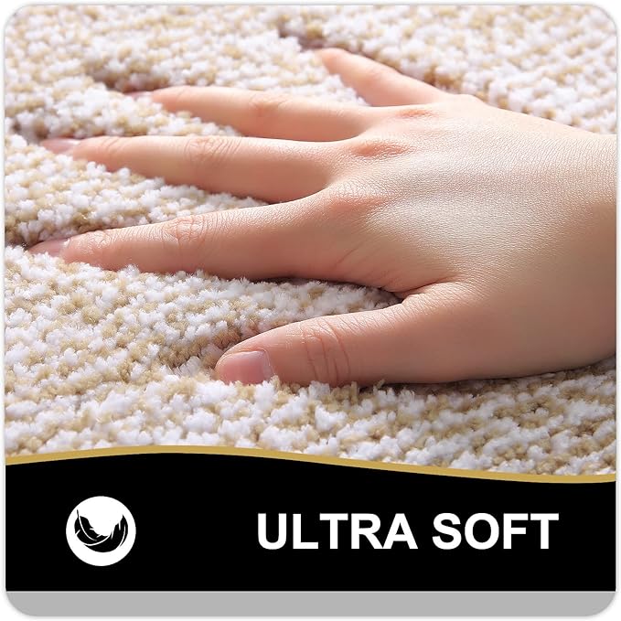 OLANLY Bathroom Rugs 24x16, Extra Soft and Absorbent Microfiber Bath Mat, Non-Slip, Machine Washable, Quick Dry Shaggy Bath Carpet, Suitable for Bathroom Floor, Tub, Shower (Small, Beige)