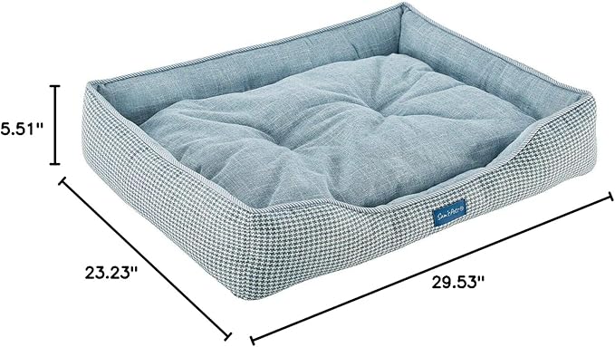 Sam's Pets Arlo Orthopedic Blue Plaid Dog Bed with Soft Fabric, Easy Cleaning, Non-Slip Grip, Modern Design, Medium