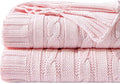 NTBAY 100% Pure Cotton Oversize (60x80) Cable Knit Throw Blanket, Super Soft Warm Knitted Throw Blanket for Bed, Sofa, Chair, Couch - Extra Cozy, Machine Washable, Comfortable Home Decor, Baby Pink
