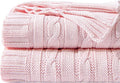 NTBAY 100% Pure Cotton Cable Knit Throw Blanket, Super Soft Warm 51x67 Knitted Throw Blanket for Couch, Sofa, Chair, Bed - Extra Cozy, Machine Washable, Comfortable Home Decor, Baby Pink