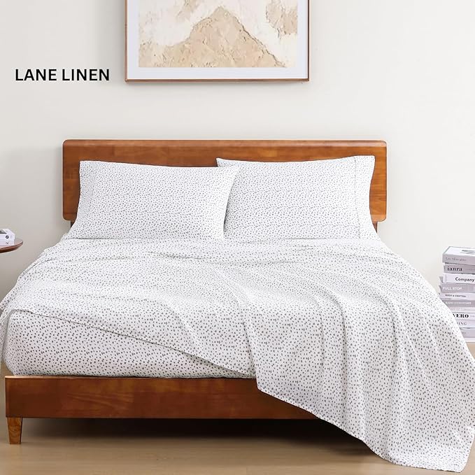 LANE LINEN 100% Organic Cotton Printed King Bed Set, All Season Crisp Percale Weave, Ultra Soft & Comfy Mercerized Cotton Bedding Sheets & Pillowcase Set King Size Printed Sheets - Haze Grey