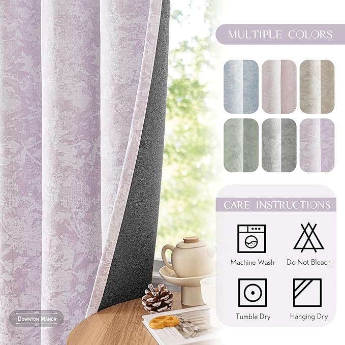 Beauoop Purple Floral Jacquard Blackout Curtains 96 Inches Long 2 Panels for Bedroom Living Room Flower Chenille Room Darkening Thermal Insulated Soundproof Grommet Window Treatments Drapes 52x96