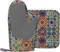 Silicone Oven Mitts and Pot Holders Sets, Home Talavera Mexican Tiles Heat Resistant BBQ Gloves for Kitchen Baking Cooking Grilling Microwave