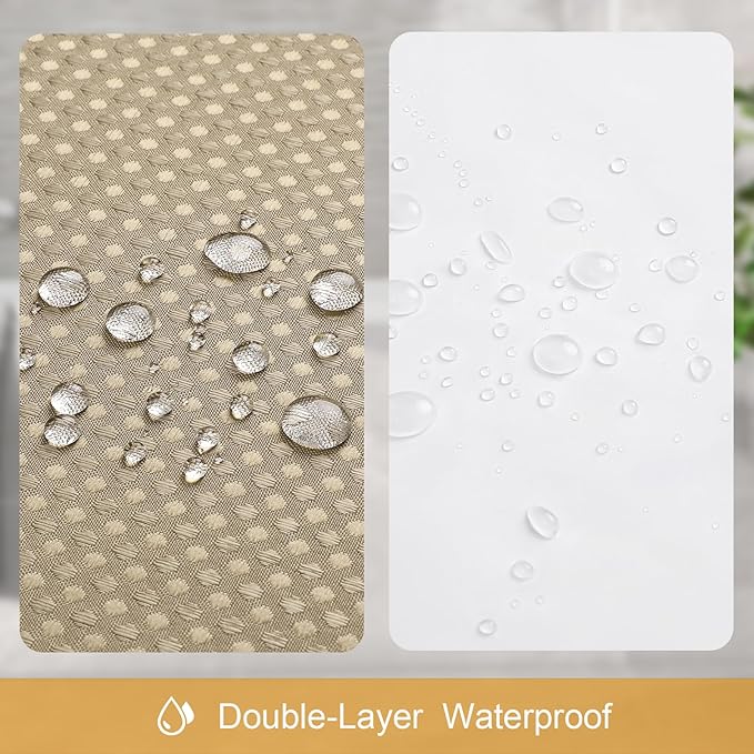 Craidlela 3 in 1 Extra Long Beige Shower Curtain Set-72 W x 84 H, Tan Waffle and PEVA Liner Set with 12 Stainless Steel Hooks, Waterproof Fabric for Bathroom