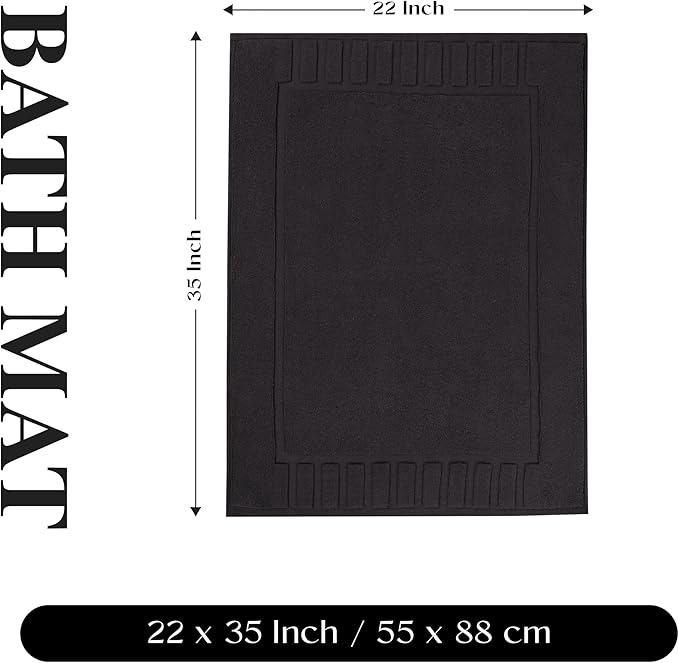 Superior 100% Cotton Bathmat Set, Bath Mats, Bathroom Decor, Shower, Bathtub Essentials, Home Accessories, Washable Rug, No Backing, Heavyweight, Leo Collection, Set of 2, 22" x 35", Black
