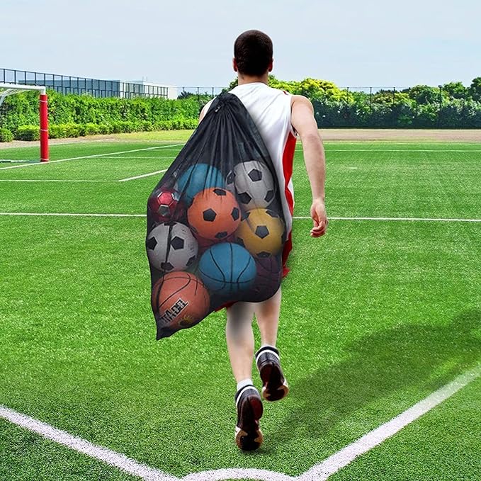 BROTOU Extra Large Sports Ball Bag Mesh, Basketball Bags Team Balls, Adjustable Shoulder Strap, Ball Bags for Holding Soccer, Football, Volleyball, Swimming Gear (30” x 40”)