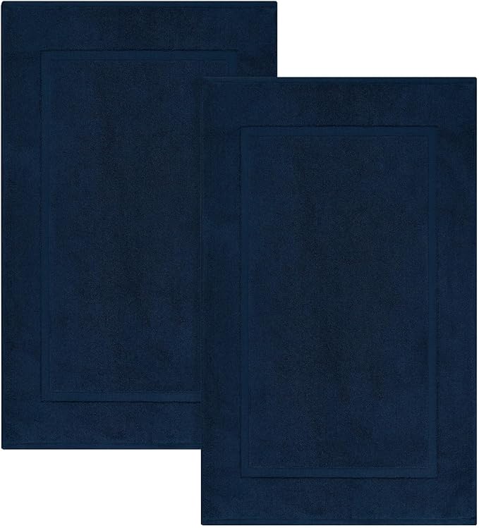 ELITE Emporium Home Collection 2-Piece Cotton Bathroom Mat Set, 21" x 34" - 100% Cotton, Absorbent, Quick-Dry, Bath Towel Mats for Floor, Navy Blue [Not a Bathroom Rug]