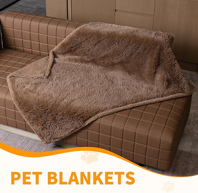 Wowchine Brown Dog Blanket Waterproof Calming Pet Blankets Fluffy Long Faux Fur Pets Couch Throw Blankets for Cat Love Bed Cover Washable(Brown,M-57x40in)