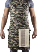 Asaya Chef and BBQ Apron with Bottle Opener and Hand Towel - 10oz Cotton Canvas, Stainless Steel Hardware - Cross Back Straps
