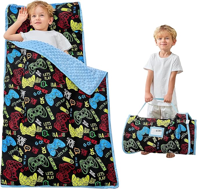 Lasoftan Toddler Nap Mat with Pillow and Blanket, Extra Large Rolled Napping Mats,Slumber Bags for Boys Girls,Kids Sleeping Bag for Daycare, Preschool Travel Camping