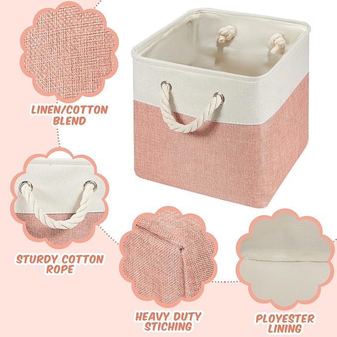 Geiserailie 6 Pcs 13 x 13 Inch Cube Storage Bins Fabric Storage Organizer Bins Foldable Cube Baskets with Sturdy Carry Handles Wicker Baskets for Home (Morandi Colors)