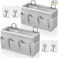 Kanrichu Wall Hanging Organizer Bag, 2-Pack Linen Storage Baskets with Pockets, Wall Hanging Storage Basket for Bedroom, Kitchen, Office, RV Camper (LightGrey-2pcs)