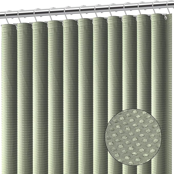 Clara Clark Sage Green Shower Curtain - Hotel Quality Waffle Fabric Bath Curtain 72x72, Heavy Duty Waterproof Shower Curtains for Bathroom