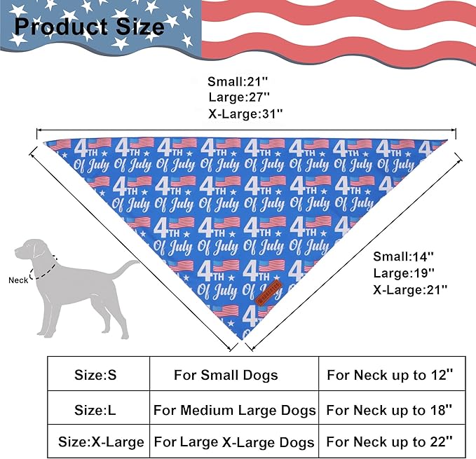 ADOGGYGO American Flag Dog Bandanas 2 Pack, Triangle Reversible Independence Day Pet Scarf Bib, Red Blue 4th of July Bandana for Extra Large Dogs (X-Large)