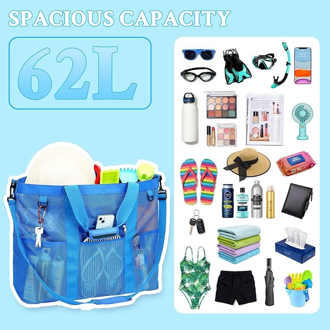 GYEUKHAM Mesh Beach Bag - Large Beach Tote Bag with Multiple Pockets for Family Beach Bag for Toys & Vacation Essentials