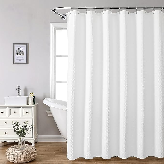 MISS SELECTEX Matt Waffle White Shower Curtain for Bathroom, Waterproof 230 GSM Heavy Duty Durable Fabric Hotel Shower Curtain,Machine Washable Thick Cloth Shower Curtains(36Wx72H, White)