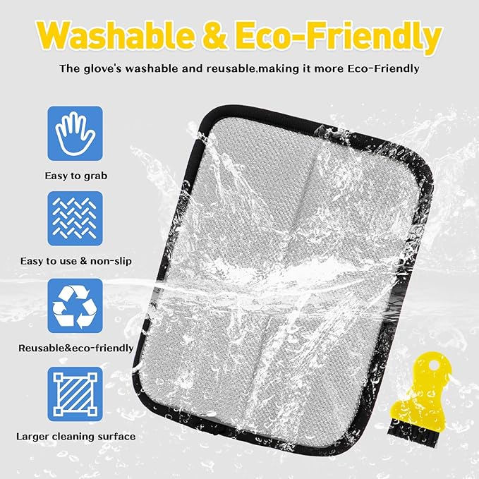 Udihch Electrostatic Pet Hair Removal Glove - Reusable Pet Hair Removal Glove with Cleaning Brush & Flea Comb for Cats & Dogs, Washable for Clothing, Couch, Carpet, Car Seat (Black/Yellow)