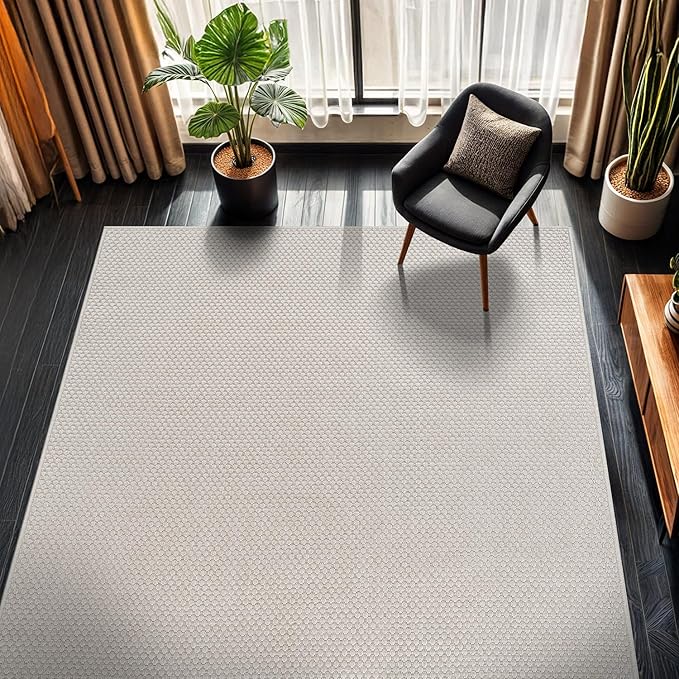 CAMILSON Easy Jute Rug 9x12, Indoor Outdoor Off-White Farmhouse Area Rugs for Living Room Patio and Kitchen Rug, Solid Woven Design, Easy-Cleaning, Washable Outside Carpet Alfombras (9 x 12)