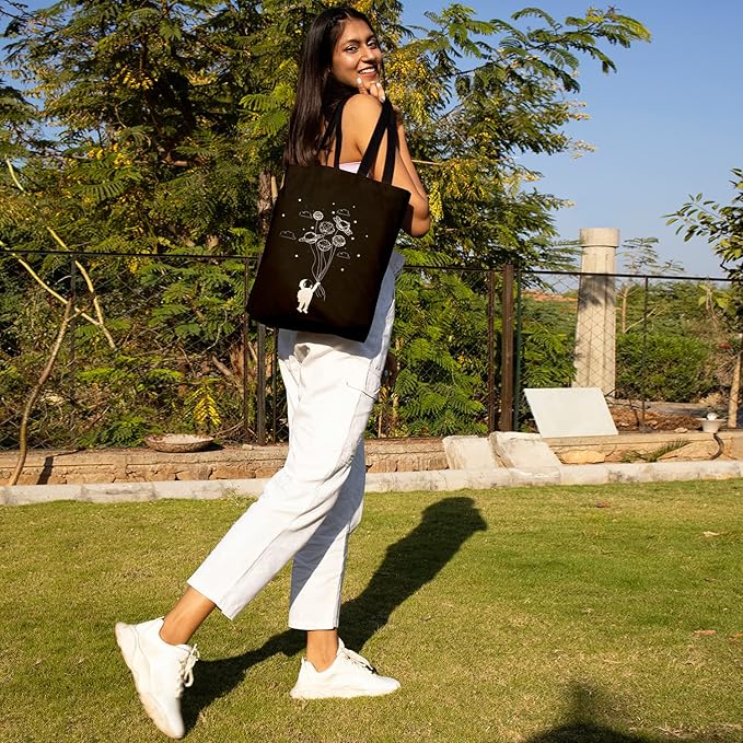 Ecoright Tote Bag for Women with Zipper, Small Tote Bag, Canvas Bag, Reusable Cotton Bag for Beach, Grocery, School & Work