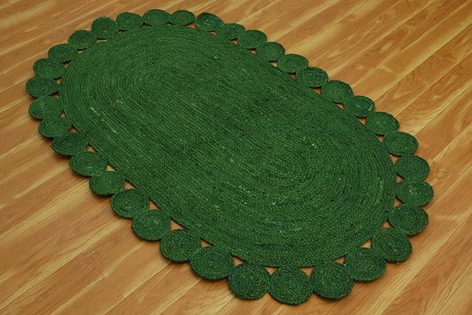Oval Rug 9x15 Area Rug Kilim Rug Green Solid Design 0.27 inches ThickIndoor Outdoor Rug Flatweave Rug High Traffic Area Lake House Bedroom Dining Room Living Room