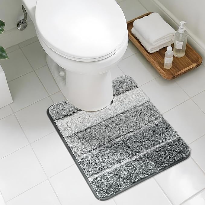 COSY HOMEER Toilet Rugs U-Shaped 24"x20", Ultra Soft Absorbent Bath Mat with Non-Slip TPR Backing, Machine Washable Shaggy Rug for Toilet, Grey