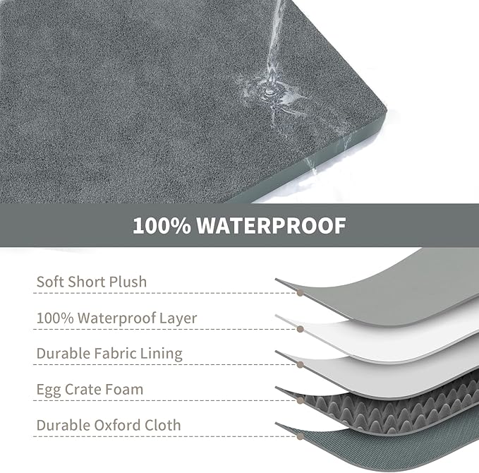 Tail Stories Orthopedic Dog Crate Bed for Extra Large Dogs, XXL Waterproof Comfort Pet Bed with Egg Crate Foam 47x29 Inch, Removable Oxford Cover, Gray