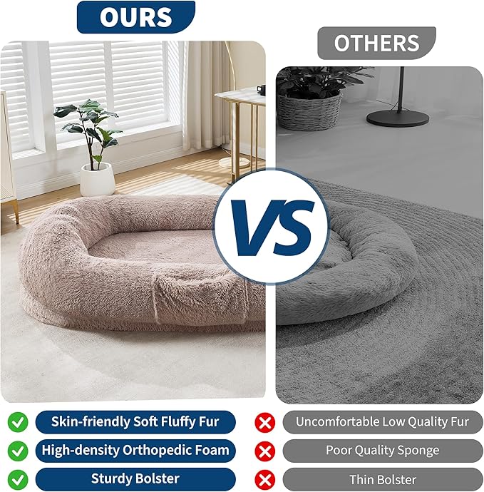 Festisoul Large Plush Dog Bed with Raised Headrest, Orthopedic Pet Bed for Dogs & Cats, Washable Fleece Pet Bed for Large Breeds, Milk Ka (19x14x9 Inches)