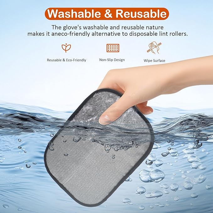 2Pcs Pet Hair Removal Gloves for Cats & Dogs: Upgraded Five-Finger Electrostatic Magic Brush | Reusable Pet Fur Remover Glove for Laundry, Couch, Carpet, Car Seats, Furniture & Clothing (Black)