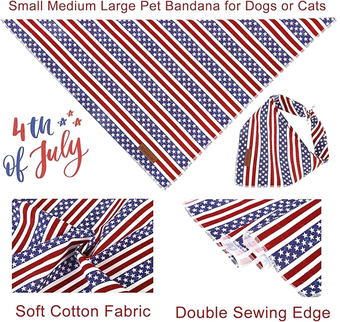 UP URARA PUP 4th of July Dog Bandana, Patriotic Bandana for Small Medium Dog, Cute Patriotic Puppy Bandana, Cotton American Flag Pet Triangle Bid Scarf Kerchief for Girl Boy Dogs or Cats