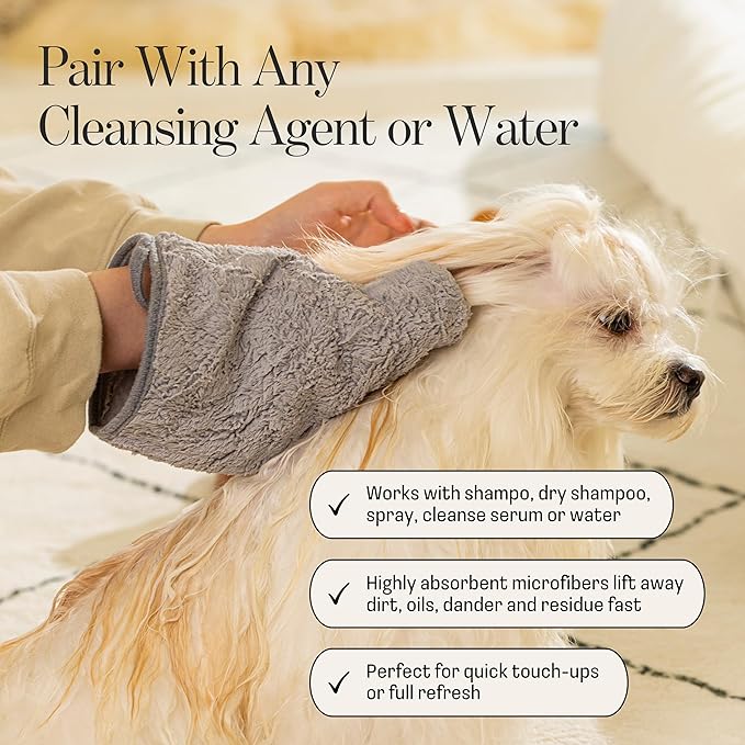 Muddi Mitt Microfiber Reusable Pet Wipes Grooming Towel Glove | Machine-Washable, Soft, Double-Sided Bath Mitt Replaces Wipes | Dirt Odor Removal | Gentle Paw Coat Cleaner | Dogs & Cats (Single Mitt)