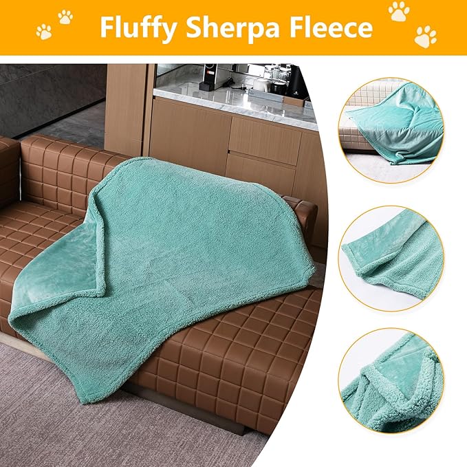 Waterproof Dog Throw Blanket for Couch Reversible Green Pet Bed Cover Puppy Fleece Blankets Leakproof Sofa Doggie Cat Pets Blanket for Warm Fluffy Washable Mat-Green,S