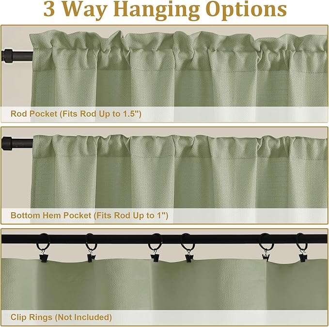 Lecloud Bessie Light Green Curtains 45 Inch Length 2 Panels, Light Filtering Curtains for Bedroom, Faux Linen Textured Window Drapes Rod Pocket, Window Treatments for Small Windows, Each 30 W x 45 L