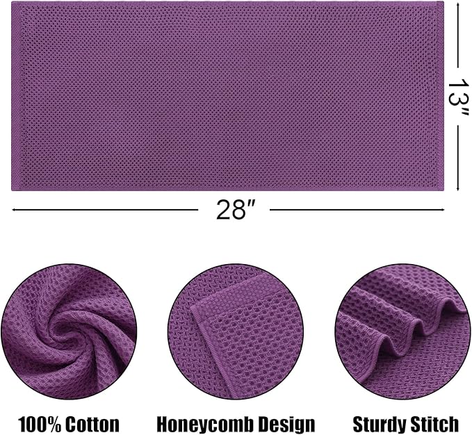 Kitinjoy 100% Cotton Waffle Weave Kitchen Towels, 8-Pack Super Soft and Absorbent Dish Towels for Drying Dishes, Kitchen Hand Towels, 13 in x 28 in, Violet