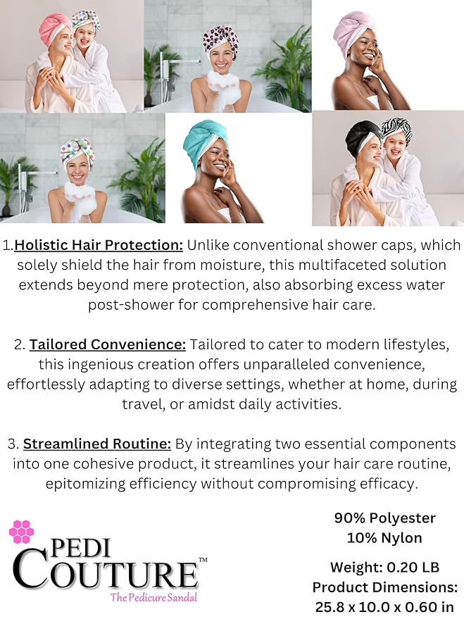 2-in-1 Shower Cap & Hair Towel Wrap for Women - Lightweight Towel Wrap with Elastic Loop for Drying & Conditioning - Ideal for All Hair Types, Comfortable & Easy to Use (Tropical)