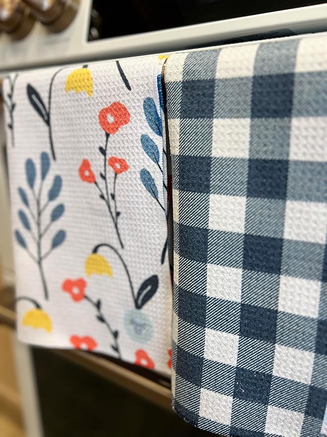 Desert Aqua || 2 Pack Double Sided|| Not Your Ordinary Dish Towels || Waffle Weave Microfiber || Tea Towels || Highly Absorbent || Hanging Loop || Dish Cloths || Designer Prints|| Navy