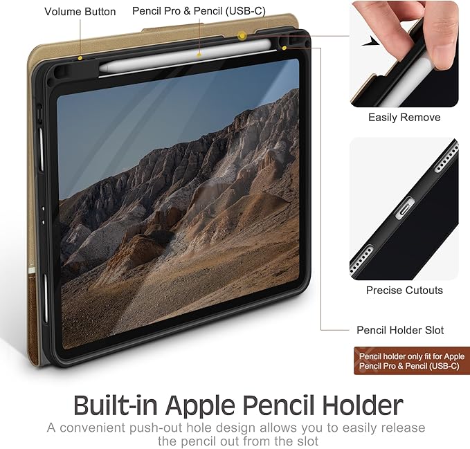 KingBlanc Case for iPad Pro 11-inch 4th/3rd/2nd Generation (2022/2021/2020) with Pencil Holder, Vegan Leather Bicolor Stand Cover, Auto Sleep Wake, Apple Pencil 2. Charging, Multi-Angle Viewing, Beige