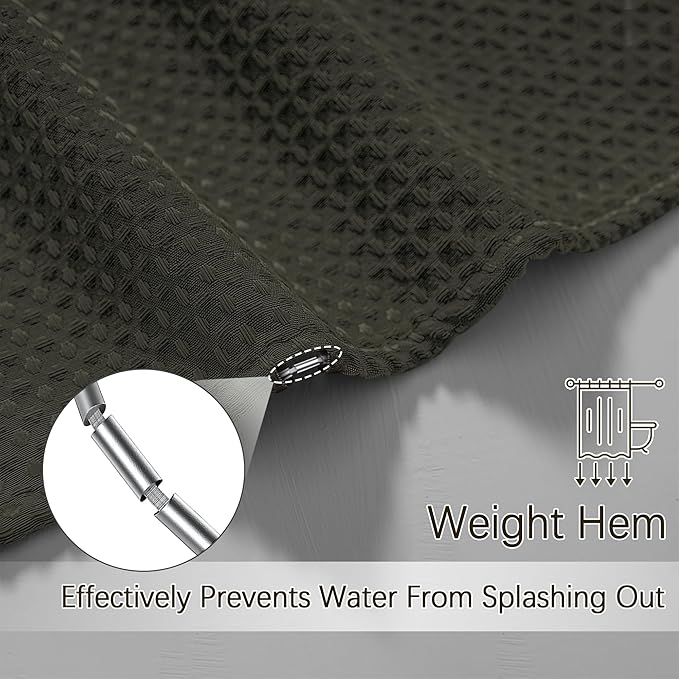 PANGSINNE 72 x 84 Shower Curtain Waterproof Fabric Shower Curtain Waffle Weave Heavy Duty Shower Curtain Set for Bathroom,Washable, 256GSM Modern Shower Curtains with 12 Metal Hooks, 72Wx84H Brown