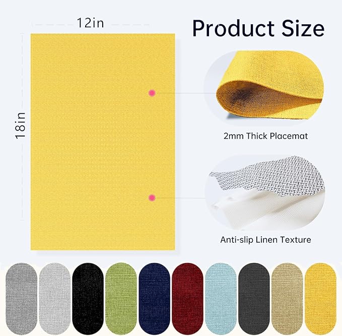 Blue Forest | Rectangular Faux Linen Placemats Set of 6 | Dual- Layered Thickened for Durability | Heat Resistant | Machine Washable | Wrinkle Free for Easy Care Indoor/Outdoor Use - Bright Yellow