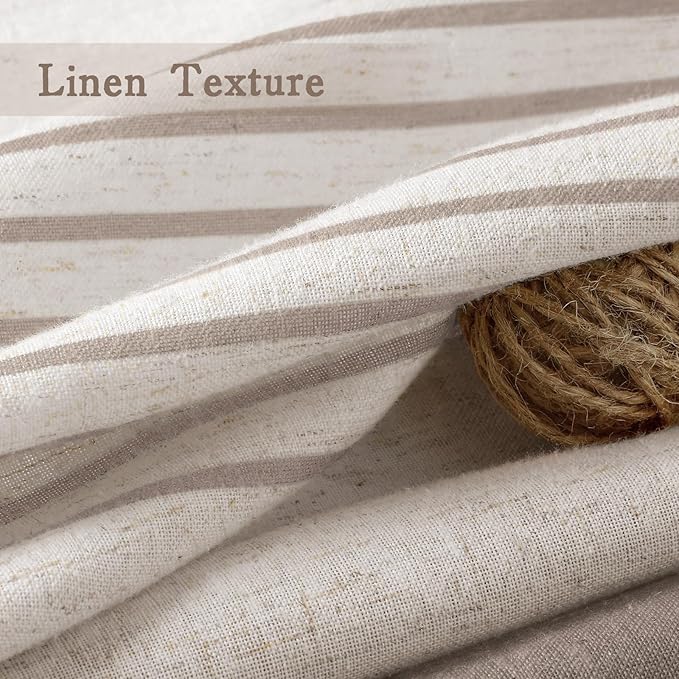 XOGUIBO Taupe Shower Curtain Farmhouse Linen Striped Shower Curtains for Bathroom with Tassel 72 X 72