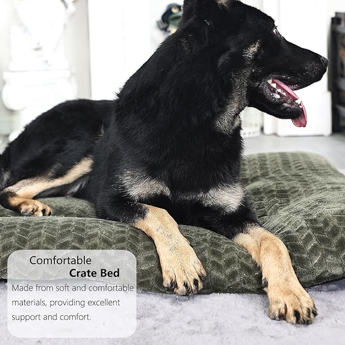Necesitar Large Dog Crate Bed 42 Inch Washable Soft and Fluffy Dog Mats for Cages Up to 90 lbs Pet Pillows for Crate Tire Printing Olive Green