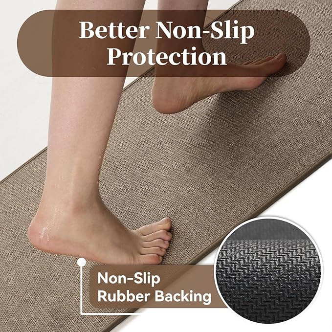 MontVoo Bath Mat Rug-Ultra Thin Non Slip Bath Mats for Bathroom Mat Quick Dry, Rubber Backing Washable Bathroom Rugs Fit Under Door, Absorbent Bath Rugs for Floor,17"x24",Khaki