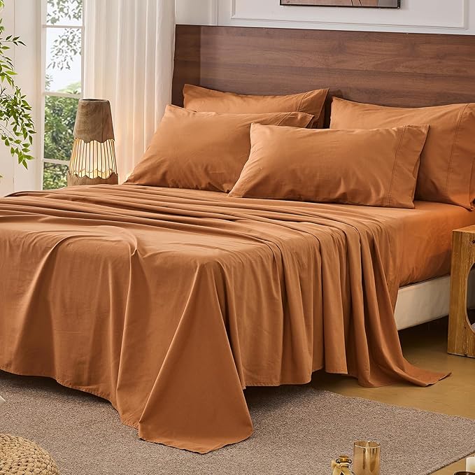 Bedlifes 100% French Pure Linen Sheets Queen Size Breathable and Cooling Flax Sheet Set Soft Durable and Moisture Wicking 16 Inch Deep Pocket-4 Piece(Queen,Brown)