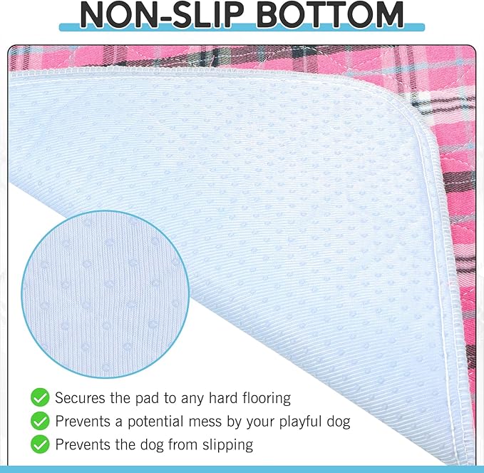 ESGPET Washable Pee Pads for Dogs - 41”x36” 4PCS, Whelping Pad for Puppy Training, Playpen Crate Bed Floor Protector, Reusable Dog Potty Pads Non-Slip, Super Absorbent & Odor Controlling, Pink Plaid