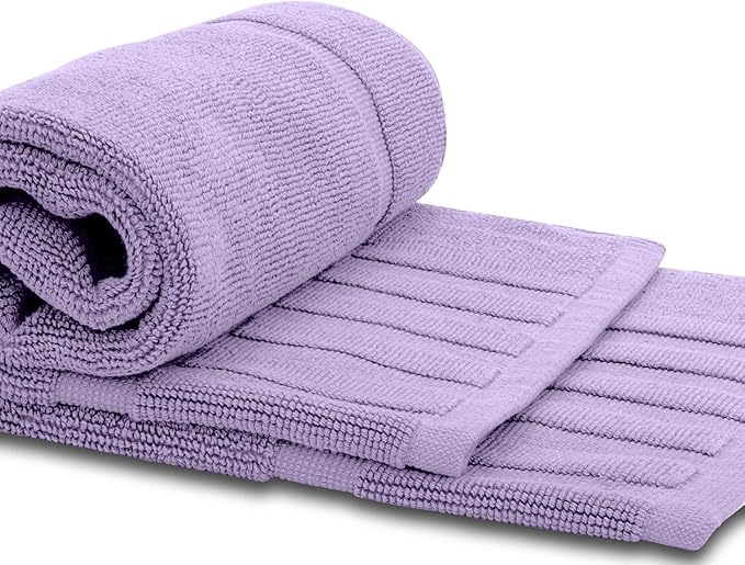White Classic Luxury Bath Mat Floor Towel Set - Absorbent Cotton Hotel Spa Shower/Bathtub Mats [Not a Bathroom Rug] 22"x34" | 2 Pack | Lavender