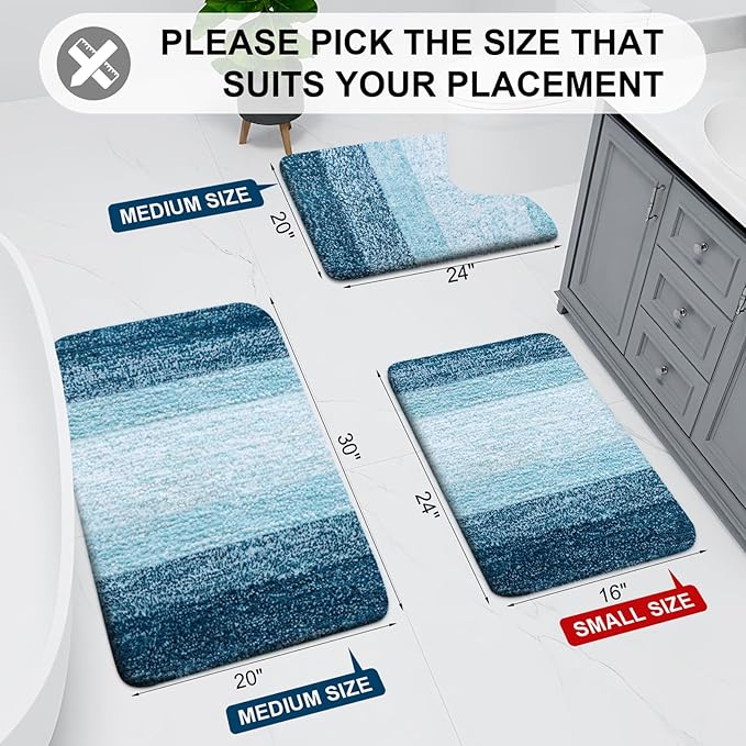 Arotive Microfiber Bathroom Rugs, Shaggy Soft and Absorbent Bath Rug, Non-Slip, Thick Plush Machine Washable Dry Bath Mats for Bathroom, Tub and Shower, 24x16, Peacock Blue, Rectangular