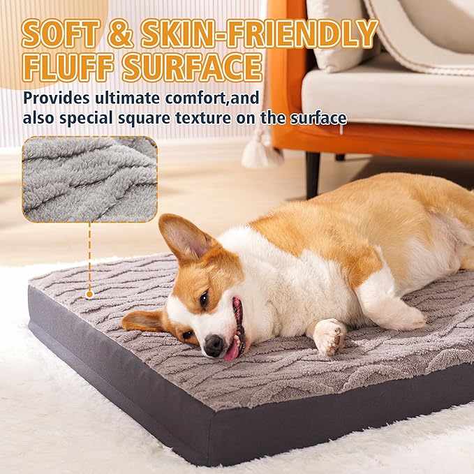 Maihandasi Orthopedic Dog Bed - Waterproof & Machine Washable Plush Pet Bed with Non-Slip Bottom, Soft Memory Foam Mattress for Small Dogs and Cats, 23x17 Inch, Grey