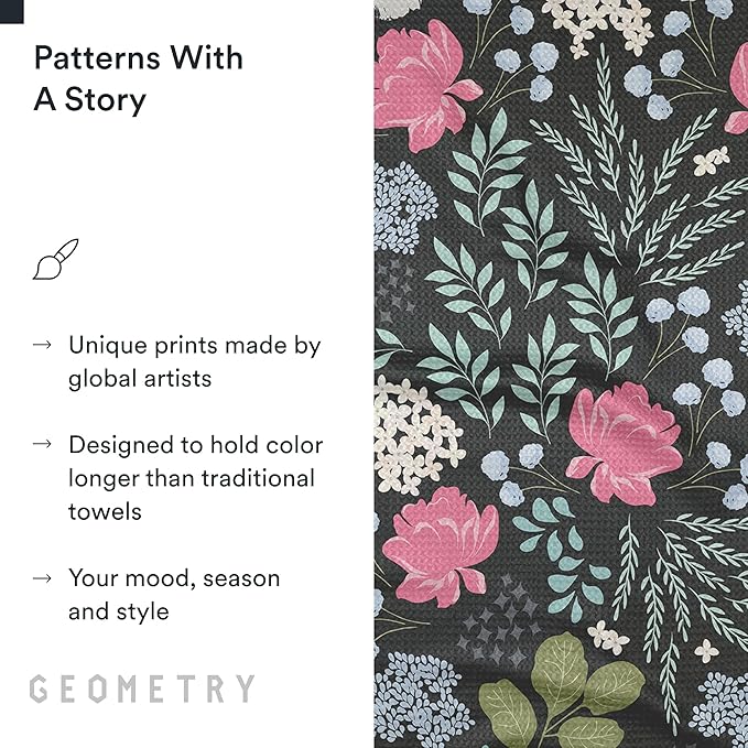 GEOMETRY Kitchen Tea Towels - Quick Dry Microfiber Dish Towels for Kitchen Pretty Petals, 18" x 30" 2 Pack