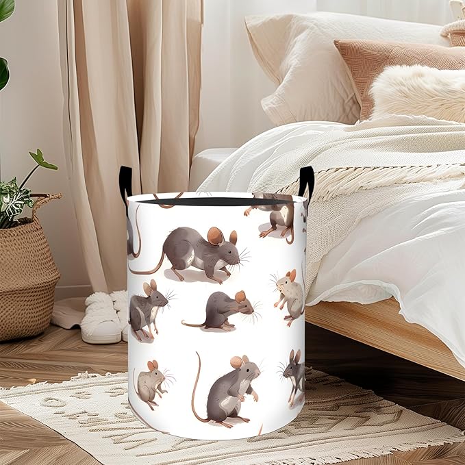 ainori Mouse Laundry Basket, Oxford Cloth Cartoon Funny Dirty Clothes Collapsible Hamper for Room Decor, Animal and White Background Print Gifts Toy Organizer 19.7*15.8 Inch for Bedroom Bathroom Dorm